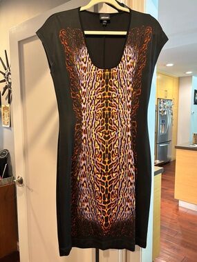 Lovely Just Cavalli Black Dress with Vibrant Leopard-Print Front Panel